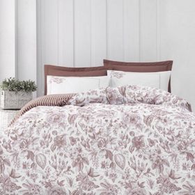 Altınbaşak Home Collection Pamuklu Ranforce Çift Kişilik Çeyizlik Kutulu 200x220 cm Beyaz Kahverengi Nevresim Takımı
