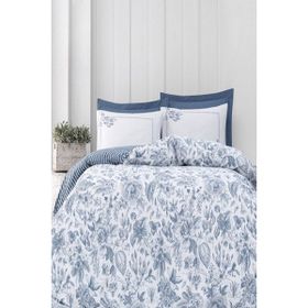 Altınbaşak Home Collection Pamuklu Ranforce Çift Kişilik Çeyizlik Kutulu 200x220 cm Beyaz Lacivert Nevresim Takımı