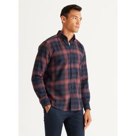 Altınyıldız Classics 4A2024100019 Lacivert Bordo Slim Fit Düğmeli Yaka Erkek Gömlek