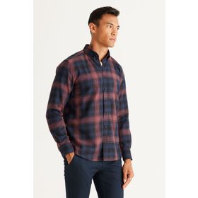 Altınyıldız Classics 4A2024100019 Lacivert Bordo Slim Fit Düğmeli Yaka Erkek Gömlek