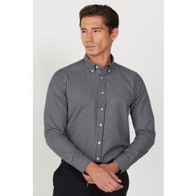 Altınyıldız Classics 4A2024100031 Siyah Beyaz Slim Fit Düğmeli Yaka Erkek Gömlek