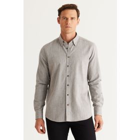 Altınyıldız Classics 4A2024100041 Haki Slim Fit Düğmeli Yaka Erkek Gömlek