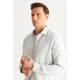 Altınyıldız Classics 4A2024100071 Yeşil Beyaz Slim Fit Klasik Yaka Erkek Gömlek