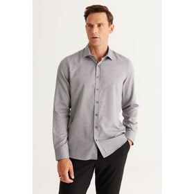 Altınyıldız Classics 4A2024100152 Gri Slim Fit Klasik Yaka Erkek Gömlek