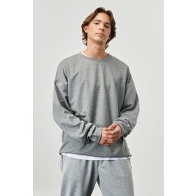 Altınyıldız Classics 4A5221200005 Erkek Gri Melanj Oversize Fit Bol Kesim Bisiklet Yaka Düz Sweatshirt