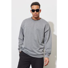 Altınyıldız Classics 4A5221200005 Erkek Gri Melanj Oversize Fit Bol Kesim Bisiklet Yaka Düz Sweatshirt