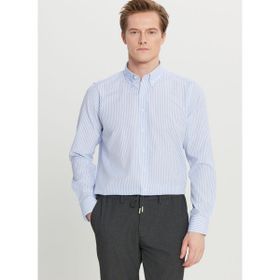 Altınyıldız Classics ACE020261596_BZM Beyaz Mavi Tailored Slim Fit Dar Kesim Düğmeli Yaka Baskılı Erkek Gömlek