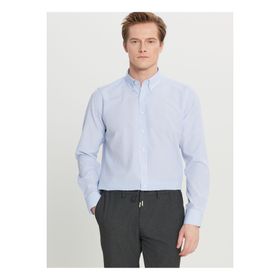 Altınyıldız Classics ACE020261596_BZM Beyaz Mavi Tailored Slim Fit Dar Kesim Düğmeli Yaka Baskılı Erkek Gömlek