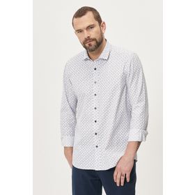 Altınyıldız Classics ACE020261599_BYZ Beyaz Lacivert Tailored Slim Fit Dar Kesim Düğmeli Yaka Baskılı Erkek Gömlek