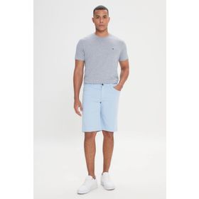 Altınyıldız Classics Erkek Acık Mavı Slim Fit Dar Kesim Yan Cepli Gofre Desenli Şort