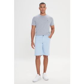 Altınyıldız Classics Erkek Acık Mavı Slim Fit Dar Kesim Yan Cepli Gofre Desenli Şort