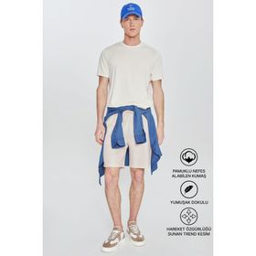 Altınyıldız Classics Erkek Bej Pamuklu Standart Fit Normal Kesim Beli Bağlamalı Yan Cepli Örme Spor Şort