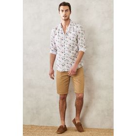 Altınyıldız Classics Erkek Camel Slim Fit Dar Kesim Armürlü %100 Pamuk Casual Chino Şort