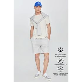 Altınyıldız Classics Erkek Gri Pamuklu Standart Fit Normal Kesim Beli Bağlamalı Yan Cepli Örme Şort