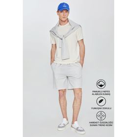 Altınyıldız Classics Erkek Gri Pamuklu Standart Fit Normal Kesim Beli Bağlamalı Yan Cepli Örme Spor Şort