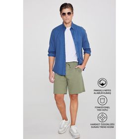 Altınyıldız Classics Erkek Haki Pamuklu Rahat Nefes Alabilen 2 İplik Cepli Örme Standart Fit Normal Kesim Şort