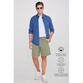 Altınyıldız Classics Erkek Haki Pamuklu Rahat Nefes Alabilen 2 İplik Cepli Örme Standart Fit Normal Kesim Şort