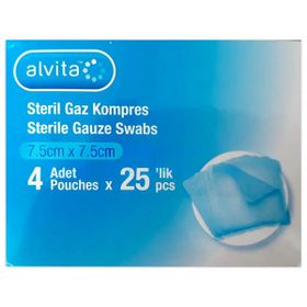 Alvita 7.5 cm x 7.5 cm 4 Adet 25'lik Steril Gaz Kompres