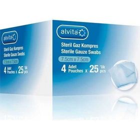 Alvita 7.5 cm x 7.5 cm 4 Adet 25'lik Steril Gaz Kompres