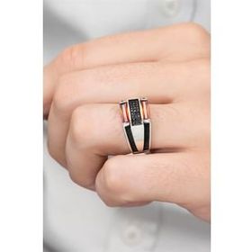 ALYANSEVİM GNS58449 2 Sıra Dik Kırmızı Baget Taşlı 925 Ayar Gümüş Erkek Yüzük