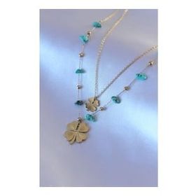 AlyaStore 316L Çelik Gold Renk 2'li Yonca Figür Zirkon Taşlı Kadın Kolye