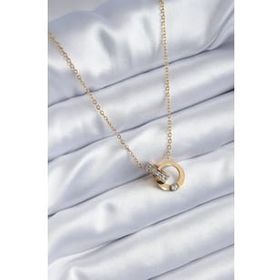 AlyaStore 316L Çelik Gold Renk 2'li Yonca Figür Zirkon Taşlı Kadın Kolye