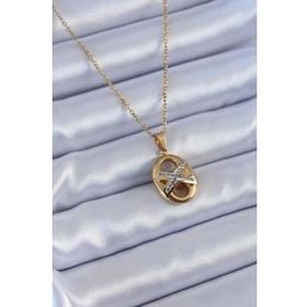 AlyaStore 316L Çelik Gold Renk 2'li Yonca Figür Zirkon Taşlı Kadın Kolye