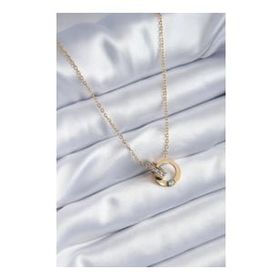 AlyaStore 316L Çelik Gold Renk 2'li Yonca Figür Zirkon Taşlı Kadın Kolye