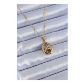 AlyaStore 316L Çelik Gold Renk 2'li Yonca Figür Zirkon Taşlı Kadın Kolye