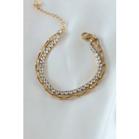 AlyaStore 316L Çelik Gold Renk 2'li Zincir Model Su Yolu Model Zirkon Taşlı Kadın Bileklik