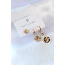 AlyaStore 316L Çelik Gold renk Ağaç Model Çiçek Detay Zirkon Taşlı Kadın Küpe
