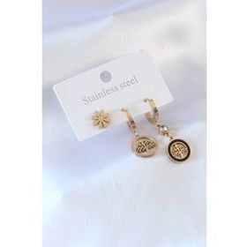 AlyaStore 316L Çelik Gold renk Ağaç Model Çiçek Detay Zirkon Taşlı Kadın Küpe