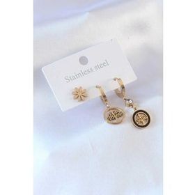 AlyaStore 316L Çelik Gold renk Ağaç Model Çiçek Detay Zirkon Taşlı Kadın Küpe