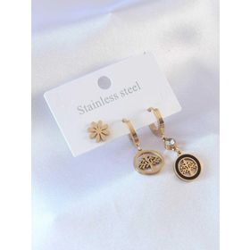 AlyaStore 316L Çelik Gold renk Ağaç Model Çiçek Detay Zirkon Taşlı Kadın Küpe