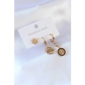 AlyaStore 316L Çelik Gold renk Ağaç Model Çiçek Detay Zirkon Taşlı Kadın Küpe