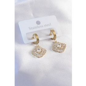 AlyaStore 316L Çelik Gold Renk Baget Zirkon Taşlı Kadın Küpe
