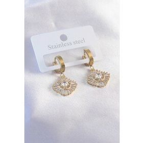 AlyaStore 316L Çelik Gold Renk Baget Zirkon Taşlı Kadın Küpe