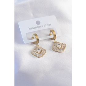 AlyaStore 316L Çelik Gold Renk Baget Zirkon Taşlı Kadın Küpe