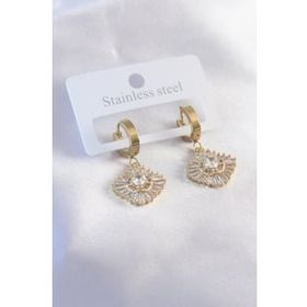AlyaStore 316L Çelik Gold Renk Baget Zirkon Taşlı Kadın Küpe