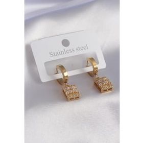 AlyaStore 316L Çelik Gold Renk Baget Zirkon Taşlı Kadın Küpe