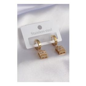 AlyaStore 316L Çelik Gold Renk Baget Zirkon Taşlı Kadın Küpe