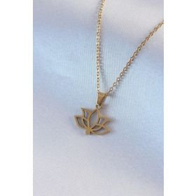 AlyaStore 316L Çelik Gold Renk Çiçek Model Kadın Kolye