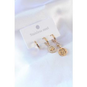 AlyaStore 316L Çelik Gold Renk Çiçek Model Zirkon Taşlı Kadın Küpe