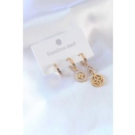 AlyaStore 316L Çelik Gold Renk Çiçek Model Zirkon Taşlı Kadın Küpe