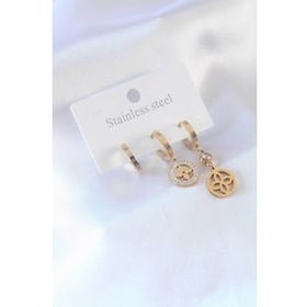 AlyaStore 316L Çelik Gold Renk Çiçek Model Zirkon Taşlı Kadın Küpe