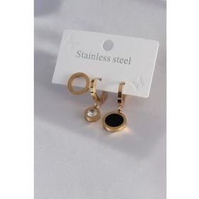 AlyaStore 316L Çelik Gold Renk Daire Model Zirkon Taş Detay Kadın Küpe Kombini
