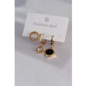AlyaStore 316L Çelik Gold Renk Daire Model Zirkon Taş Detay Kadın Küpe Kombini