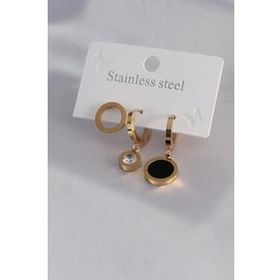 AlyaStore 316L Çelik Gold Renk Daire Model Zirkon Taş Detay Kadın Küpe Kombini