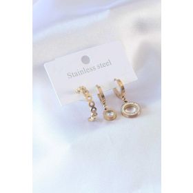 AlyaStore 316L Çelik Gold Renk Daire Model Zirkon Taşlı Kadın Küpe
