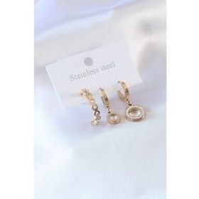 AlyaStore 316L Çelik Gold Renk Daire Model Zirkon Taşlı Kadın Küpe